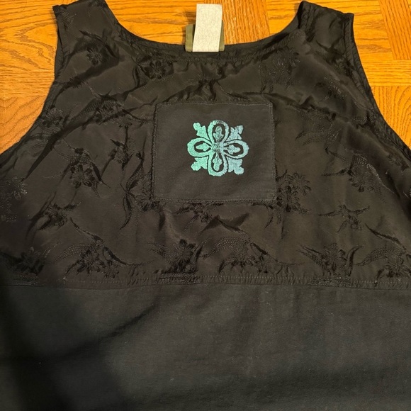 Vintage Blue Cactus Maxi Dress in Black 1X Sleeveless Boho Artwear Double Slit - Picture 4 of 16